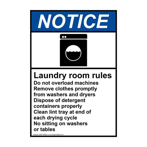 Vertical Laundry Room Rules Sign Ansi Notice Policies Regulations