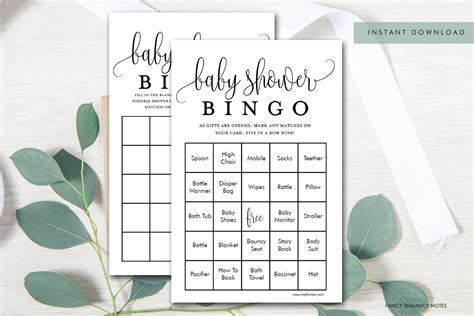 Pink Elephant Baby Shower Bingo Printable Cards Instant Download