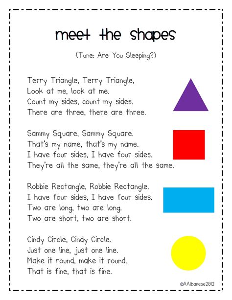 Meet The Shapes Songpdf Kindergarten Songs Preschool Circle Time