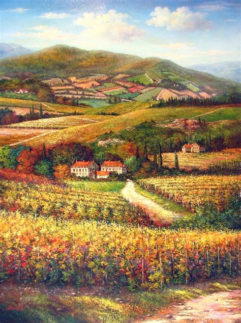 Big Beautiful Tuscan Vineyard Painting 36 X 48 By Bacci