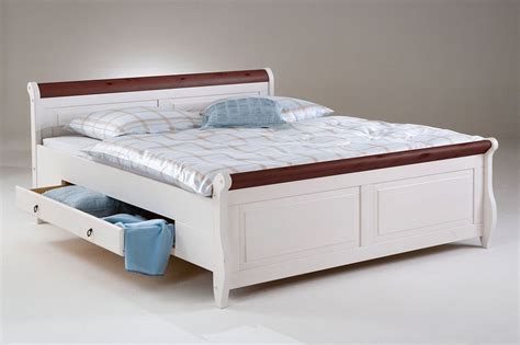 Bett mit schubladen aus massivholz. Bett mit Schubladen 160x200 weiß kolonial Holzbett Kiefer ...