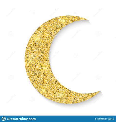 Gold Glitter Moon Icon Of Crescent Islamic Isolated On White Background