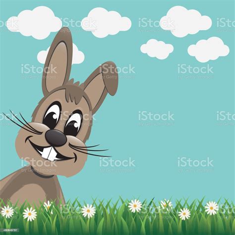 Brown Bunny Look From Side Daisy Meadow Stock Illustration Download