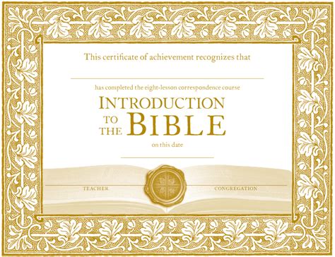 Introduction To The Bible Certificates Of Completion Pack Of 10