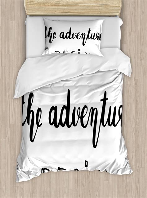 Adventure Twin Size Duvet Cover Set Hand Written Style Different