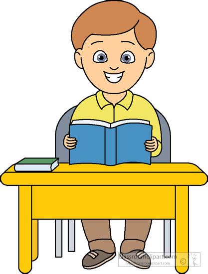School Clipart Student Sitting At Desk With Book Open Clipart 518