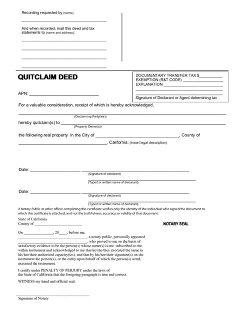 Fillable Form Quitclaim Deed State Of California Printable Pdf Download