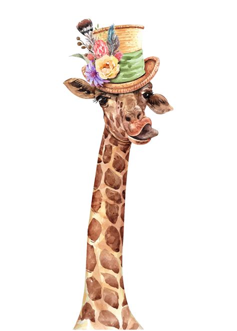 Premium Vector Giraffe Wearing A Flower Hat Watercolor Giraffe Paint