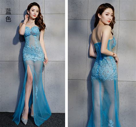 Sexy Translucent Real Silk Lace Party Dresses Evening Gown Wholesale