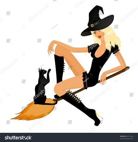 Beautiful Sexy Witch On Broom Black Stock Vector Shutterstock