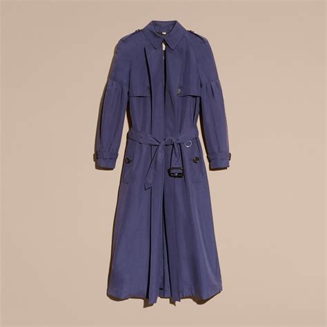 oversize silk trench coat with puff sleeves in navy women burberry united states