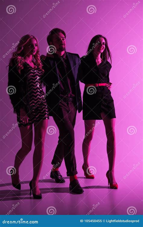 Silhouette Of Man With Two Girlfriends Stock Image Image Of