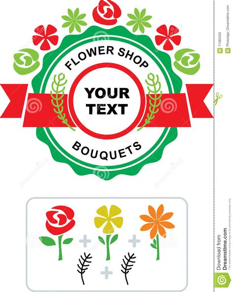 Logo Red Green Flower Stamp Sign For Flower Market Stock Vector