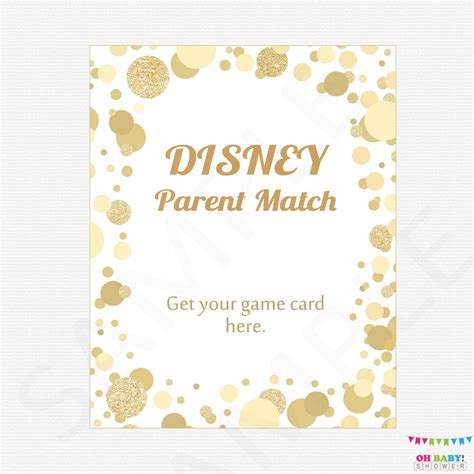 Disney Parent Match Baby Shower Game Disney Match Game Gold Etsy Canada