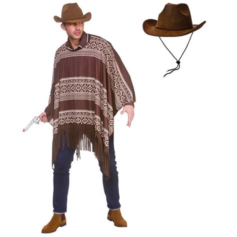 Western Cowboy Poncho Adult Costume Set Poncho And Brown Suede