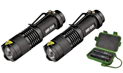 Army Gear 500 Lumen Tactical Military Flashlight Set With Carrying Case