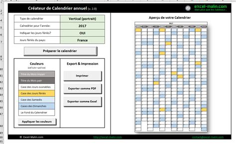 Calendrier 2017 Excel Semaine Young Planneur