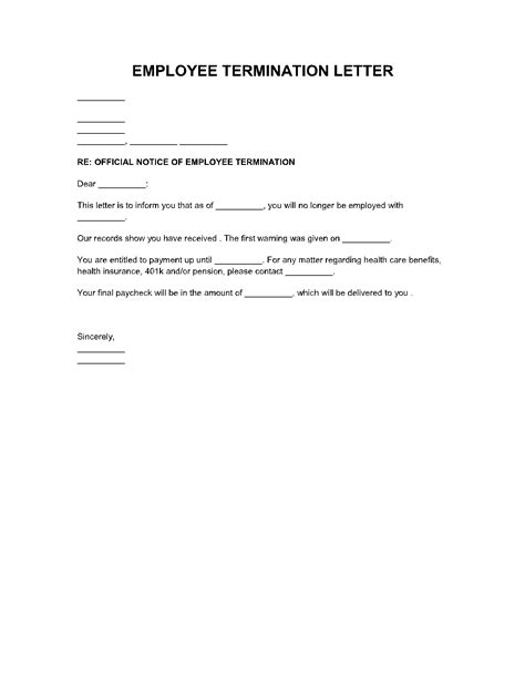 Free Termination Letter Templates For Employee Printable Templates