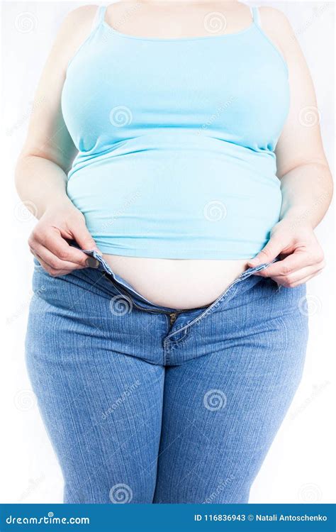 Fat Woman Trying To Wear Jeans Overweight Obesity Stock Image Image