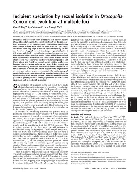 PDF Incipient Speciation By Sexual Isolation In Drosophila