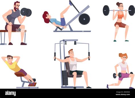People At Gym Fitness Characters Workout Exercises Sport Training