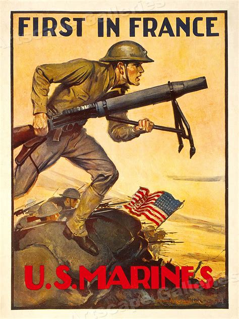1917 Us Marines First In France Ww1 Marines Recruiting Poster 20x28