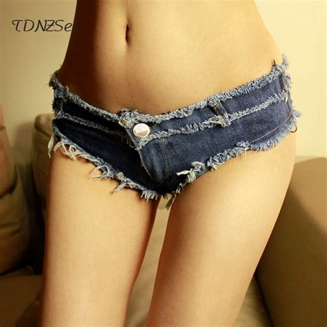 2018 sexy low waist skinny short mini triangle jeans women summer tassel tight denim thong