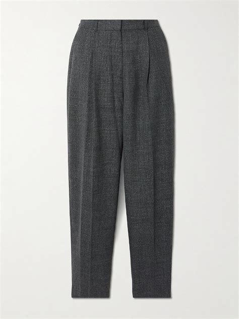 TotÊme Pleated Recycled Woven Tapered Pants In Gray Endource
