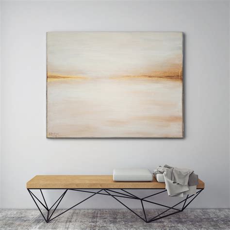 ORIGINAL WHITE GOLD Abstract Seascape Painting Minimalist Painting