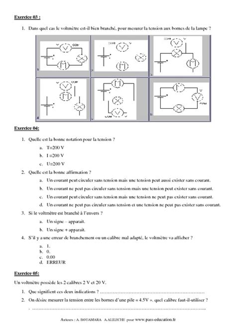 exercices tension électrique 4ème pdf – exercice tension et intensité