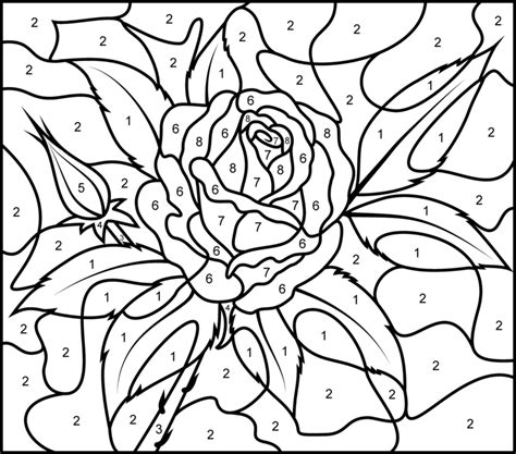Rose Printable Color By Number Page Hard Rose Coloring