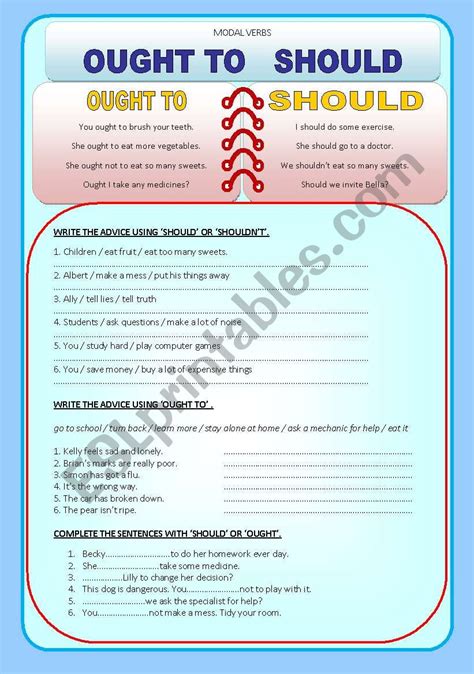 Modal Verbs Should Ought To Esl Worksheet By Ania Z