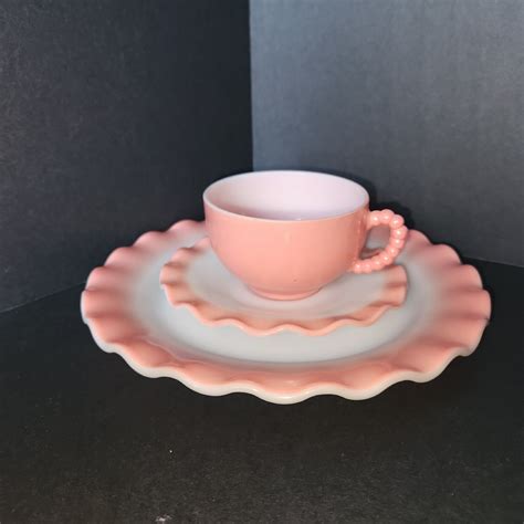 Place Setting Hazel Atlas Ripple Crinoline Pink Milk Glass Tea Cup