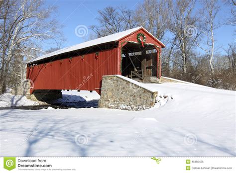 Covered Bridge In Snow Stock Photo Image 45185425