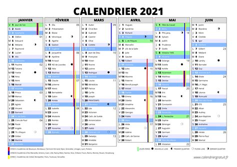 Calendrier 2021 à Imprimer Jours Fériés Vacances Calendriers Pdf