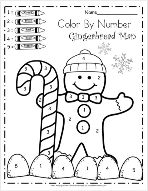 Free Kindergarten Math Worksheets For Winter Color By Number Made
