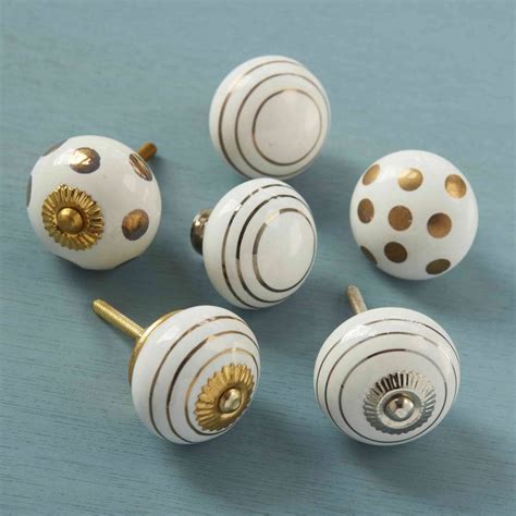 White Gold Silver Ceramic Cupboard Door Knobs By Pushka Home