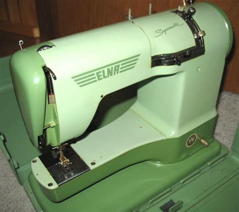Vintage Elna Supermatic Sewing Machine Green In Case Portable