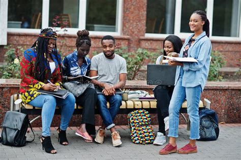 Group Of Five African College Students Spending Time Together On Campus