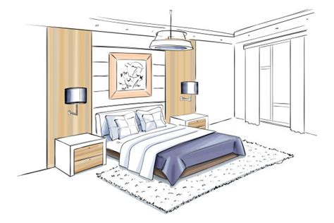 430 Bedroom Black White Graphic Art Interior Sketch Illustration