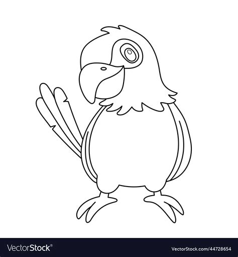 Line Funny Parrot Bird Outline Cartoon Character Vector Image