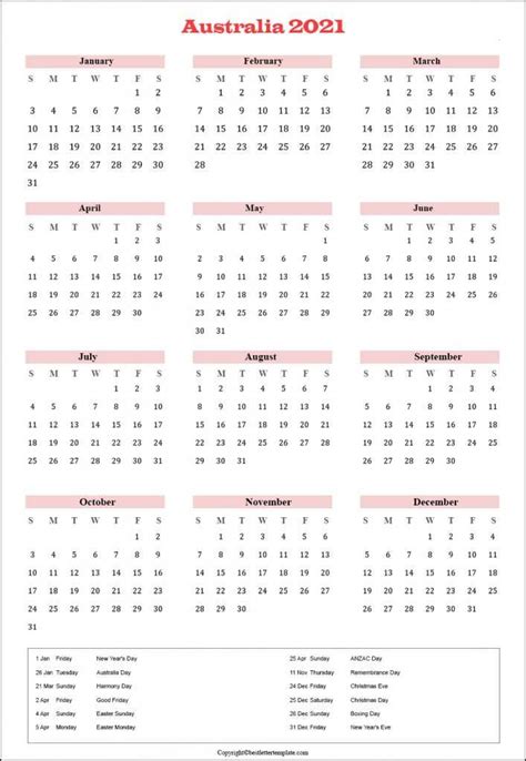 Free Printable Australia Calendar 2021 With Public Holidays