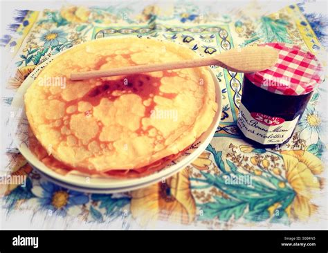 Pancakes And Jam Stock Photo Alamy