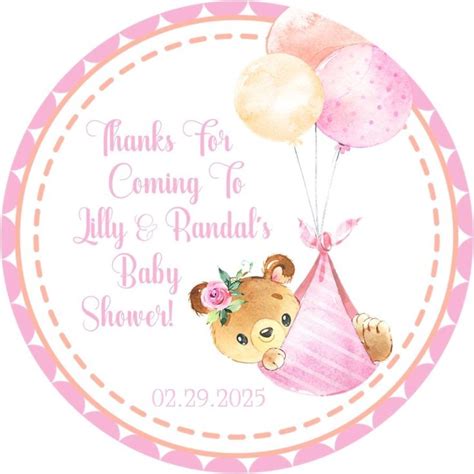 Pink Teddy Bear Baby Shower Stickers Or Favor Tags In 2020