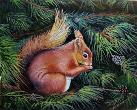 Red Squirrel Oil Original Squirrel In A Tree Small Painting Etsy