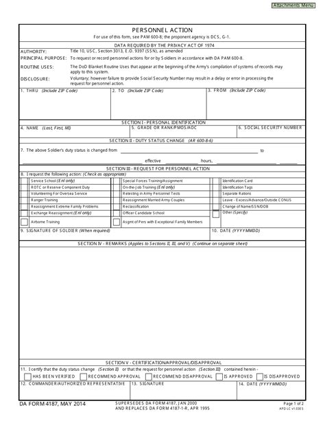 Da Form 4187 Fillable Da Form 4187 Personnel Action Launched By Laws