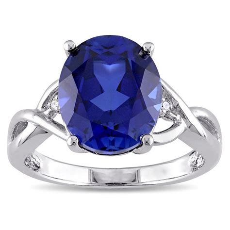 Shop Miadora Sterling Silver Oval Cut Created Blue Sapphire And Diamond