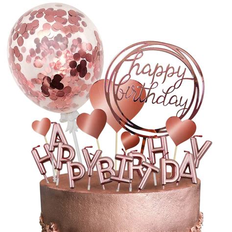 Buy Movinpe Rose Gold Cake Topper Decoration With Happy Birthday Candles Happy Birthday Banner
