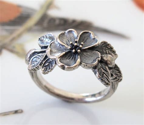 Heirloom Rose Flower Ring Handmade Sterling Silver By Favrebijoux