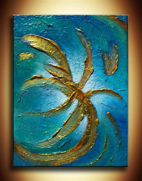 Original Art Turquoise And Gold Metallic Abstract Painting On Etsy